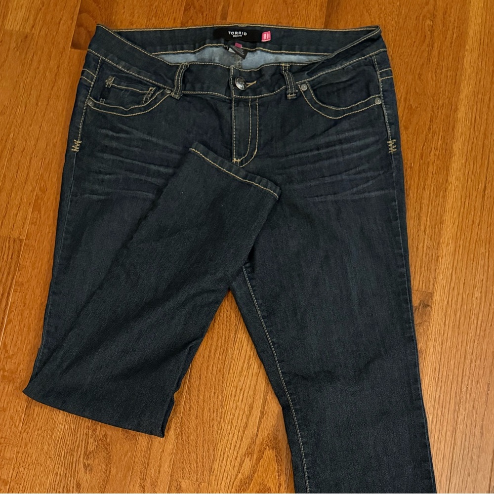 Torrid Dark Blue Skinny Jeans with Sleek Fit, Embellished Cowgirl Stitching - 16